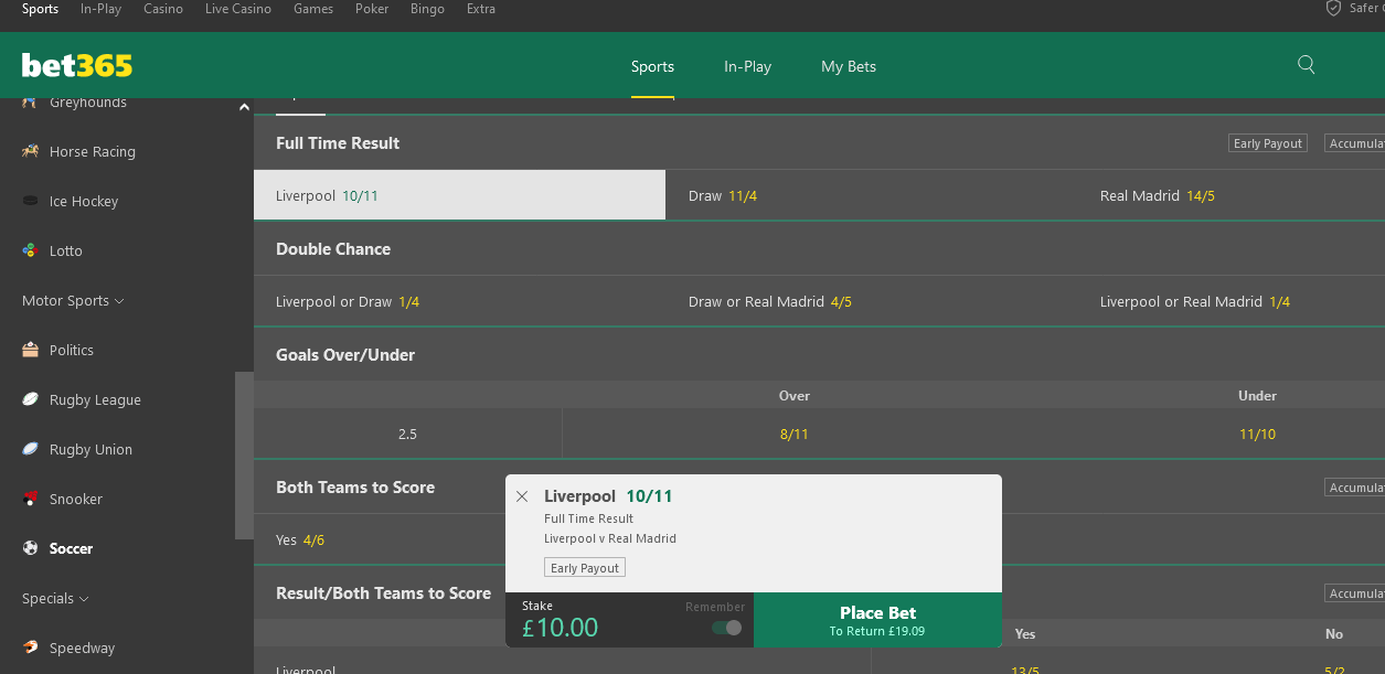 single bet bet365
